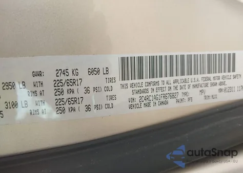 2015 Chrysler Town & Country Lx z USA, uszkodzony, nr VIN 2C4RC1AG1FR676827